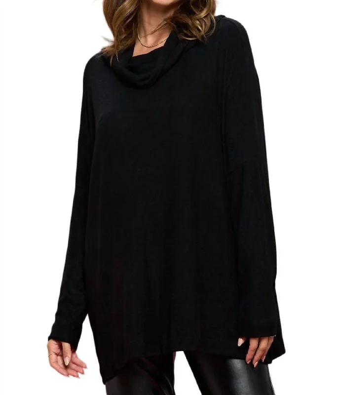 Casual Chic Long Sleeve Cozy Open Back Pullover Top In Black