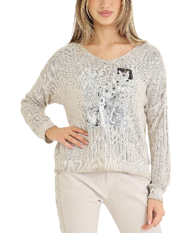 Fashion-forward Women's Wear Sequin Heart Knit Top