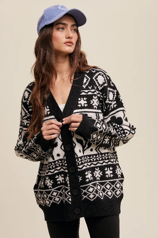 Luxury Fashion Black Printed Button Up Cardigan