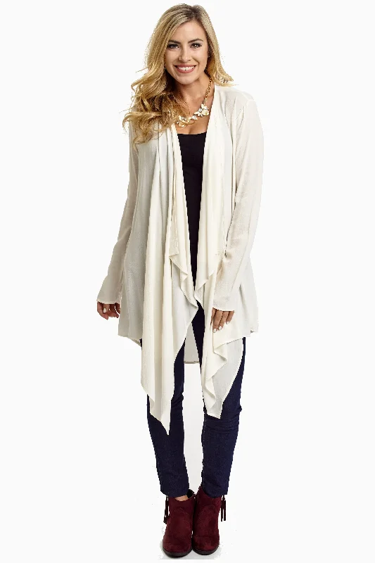 Relaxed Style Ivory Long Flowy Open Front Cardigan