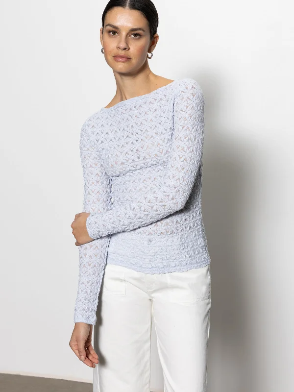 Formal Garments For Women Long Sleeve Boatneck T-Shirt Sky Blue