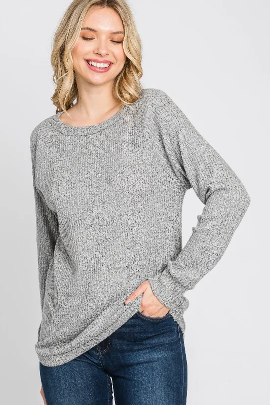 Plus Size Women Wear Heather Grey Brushed Waffle Knit Top