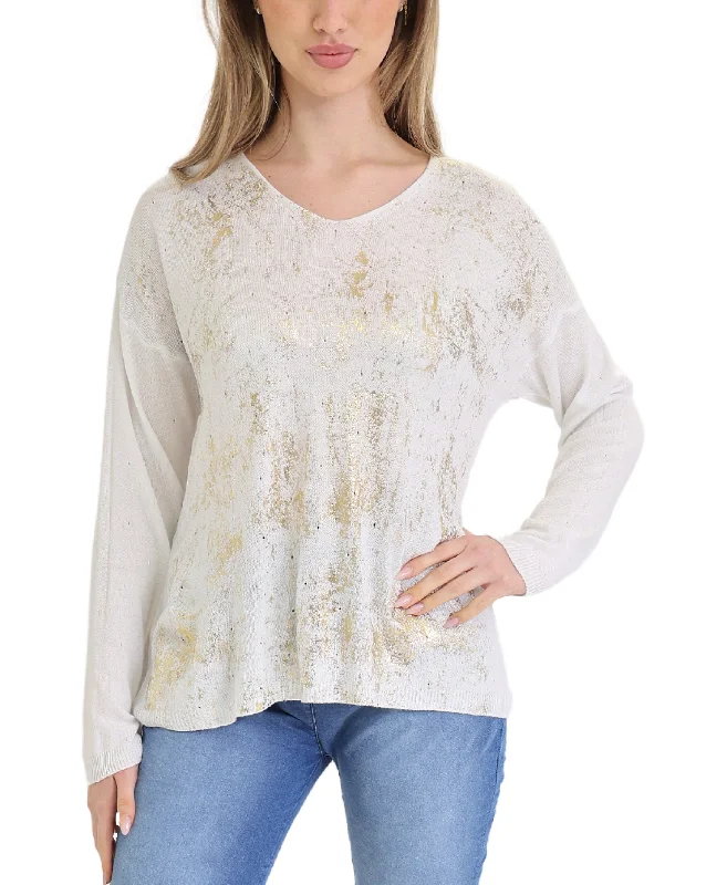 Trendy Women's Fashion Knit Top w/ Metallic Detail