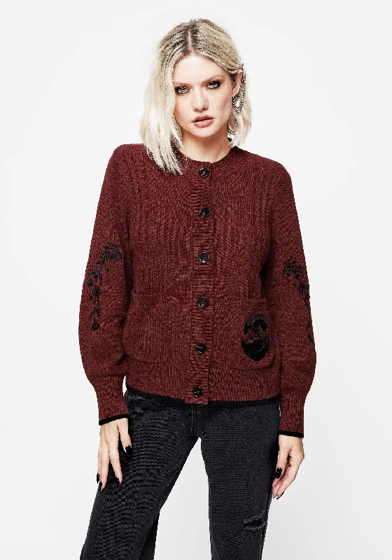 Women's Occasion Wear Apparel Foxfire Embroidered Cable Knit Cardigan