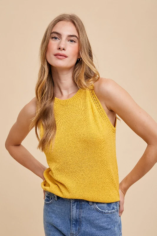 Outfits For Women Mustard Sleeveless Knit Top