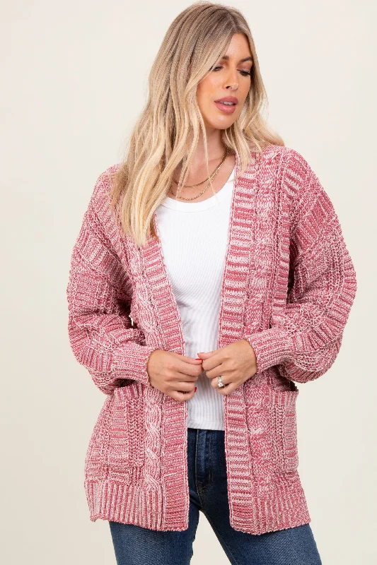 Chic Outfits Brick Two Toned Oversized Cable Knit Cardigan