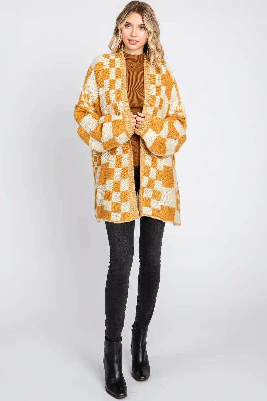 Online Shopping Boutiques Yellow Checkered Plaid Oversized Cardigan