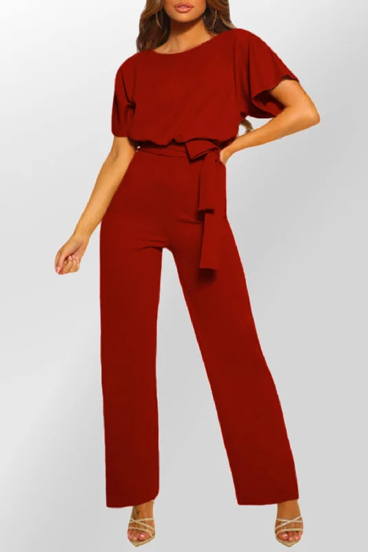 Vintage-Inspired Women's Apparel Oh So Glam Belted Wide Leg Jumpsuit