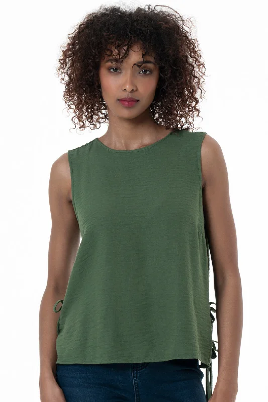 Women's Occasion Wear Apparel Tank Top With Side Ties _ 153821 _ Green