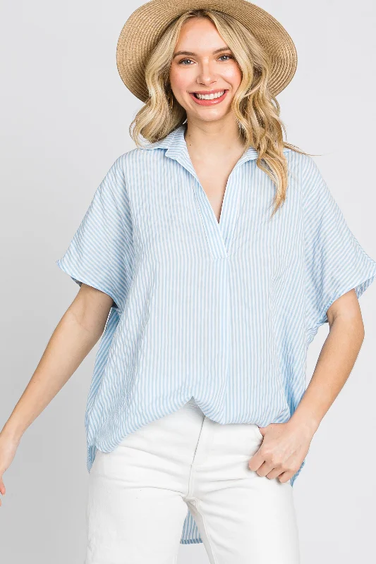 Casual Chic Light Blue Collared Short Sleeve Top