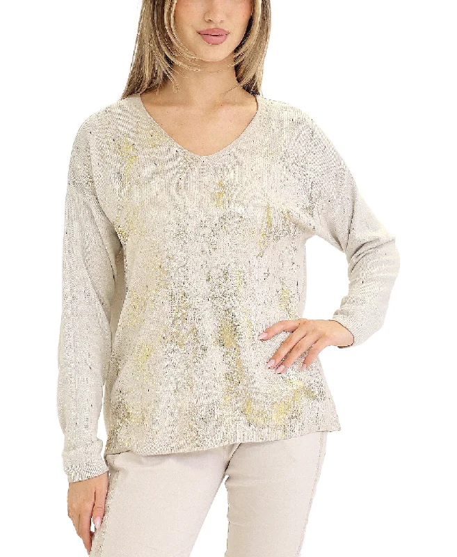 Elegant Women's Clothing Online Knit Top w/ Metallic Details