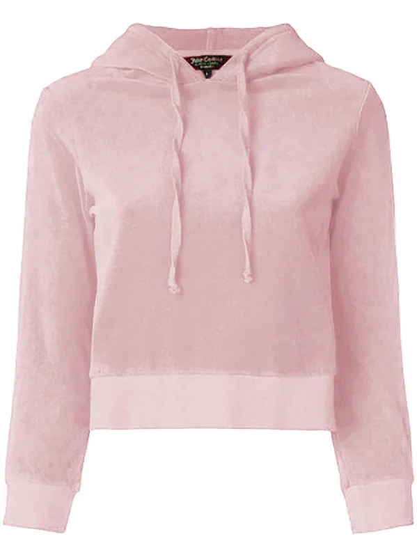 Women's Casual Wear Outfit Velour Shrunken Hoodie In Silver Pink