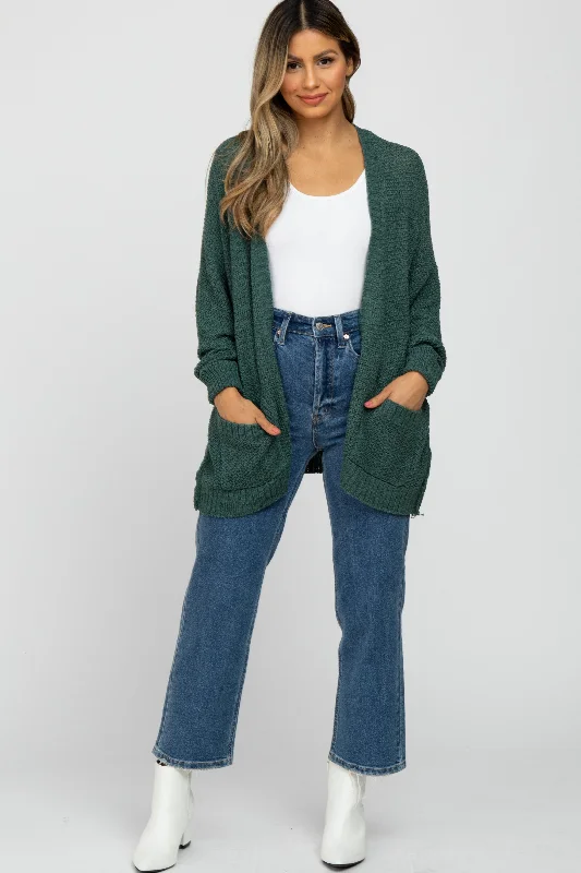 Women's Clothing Online Sale Forest Green Cuff Sleeve Cardigan