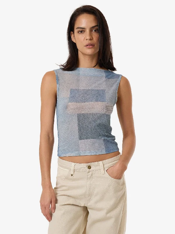 Women's Workout Garments Shades Of Indigo Mesh Tank - Blue