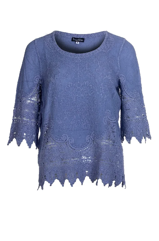 Plus-Size Women's Garments Embroidered Cotton Tunic | DUSKY BLUE | 6403A1