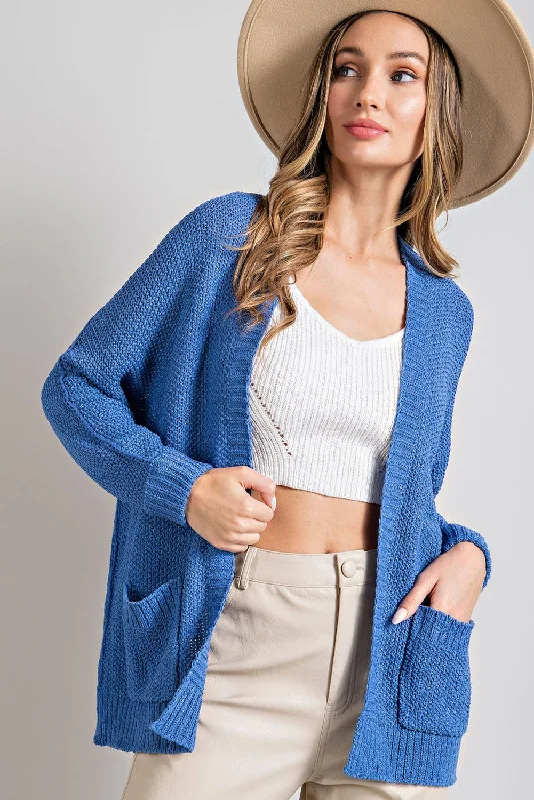 Holiday Special Offers Blue Cuff Sleeve Cardigan