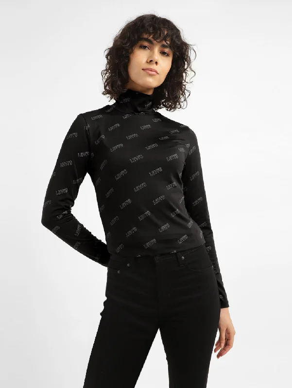 Online Boutiques Best Women's Printed Black Crew Neck Top