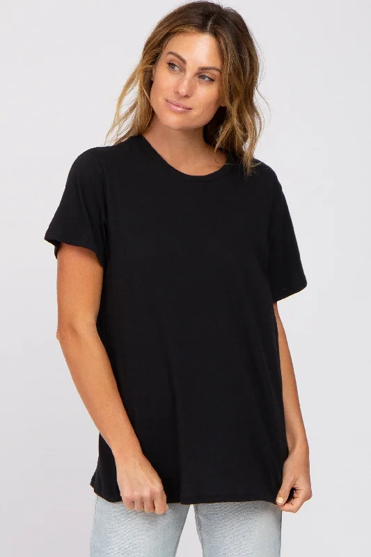 Stylish Women's Outerwear Apparel Black Oversized Short Sleeve Top