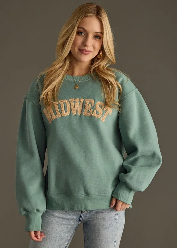 Chic Outfits Teal Textured Midwest Sweatshirt