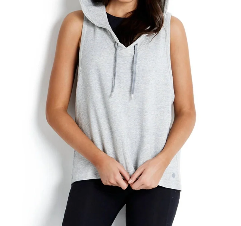 Stylish Women's Outfit Cross Back Hoodie In Sea Grey