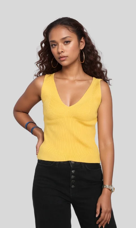 Women's Fashion Clothing Women Fitted Knit Top (Yellow)