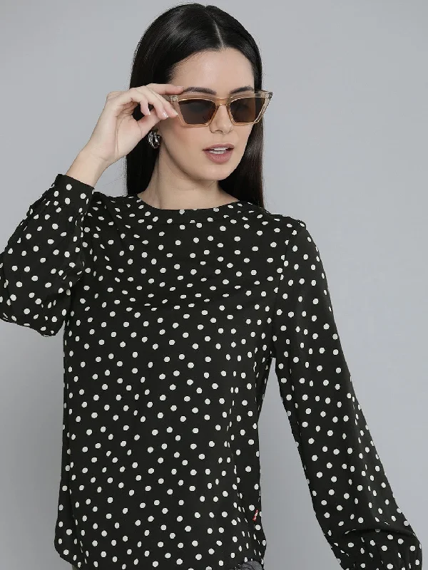 Women's Online Boutique Women's Polka Dot Navy Round Neck Top