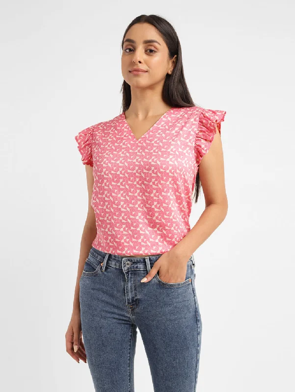 VIP Member Discount Women's Geometric Pink V Neck Top