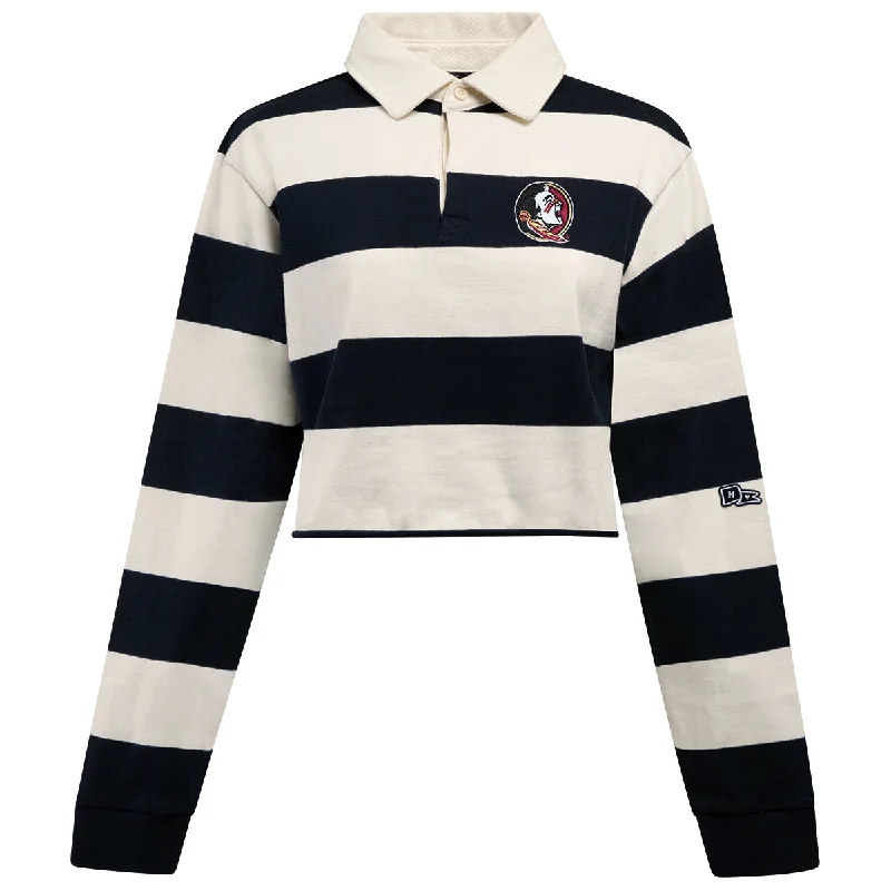 Women's Outerwear Apparel Hype & Vice Women's Seminole Logo Crop Rugby Polo - Ivory/Black