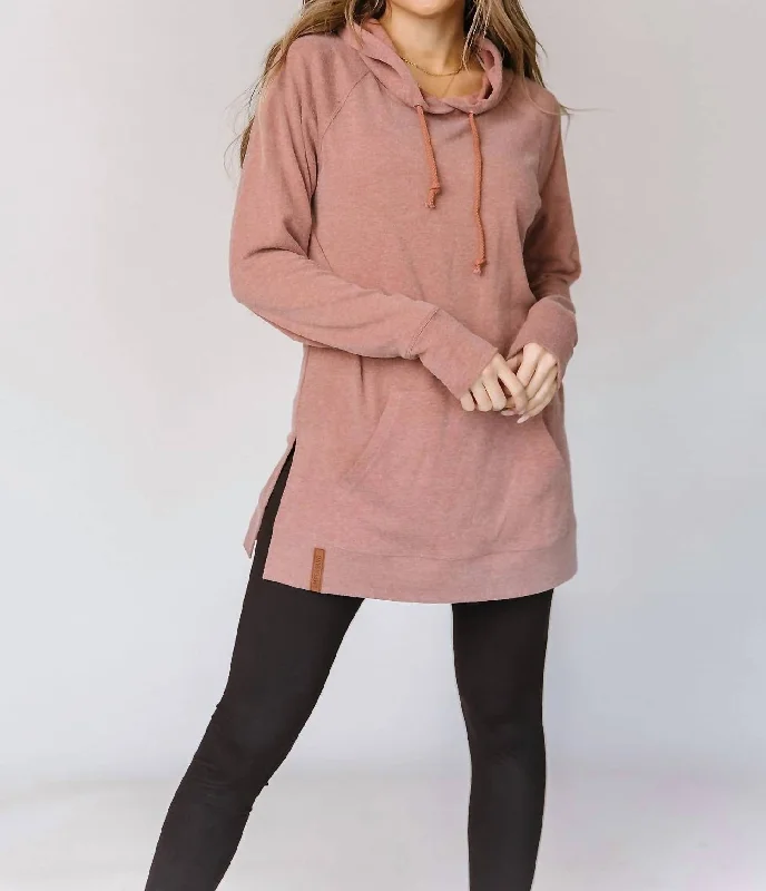 Women's Activewear Outfit Sideslit Hoodie In Burnt Sienna