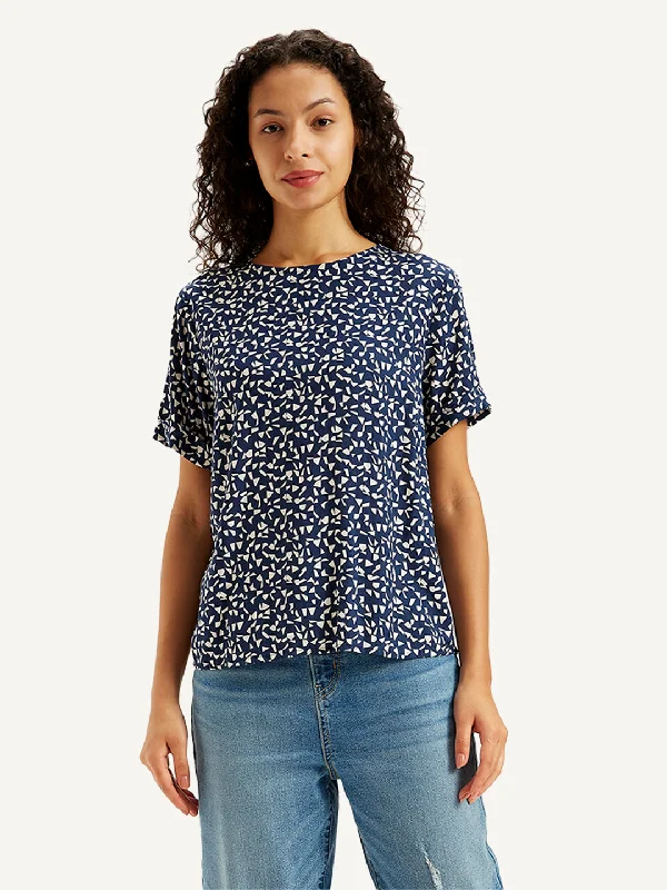 Best Boutiques Online Women's Geometric Print Navy Round Neck Top