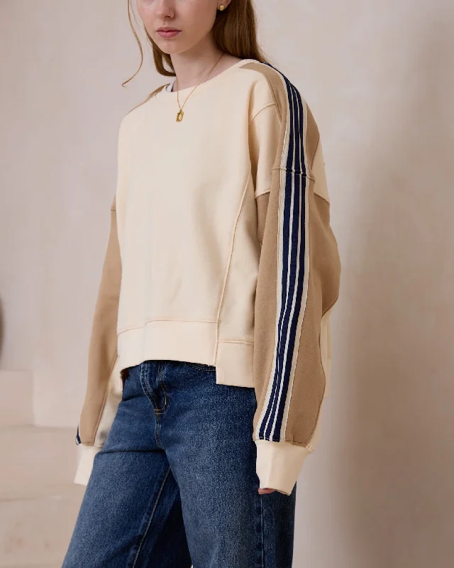 Sustainable Women's Apparel Alex Cream Beige Contrast Stripe Sweatshirt