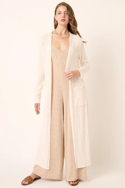 Relaxed Fashion Ivory Rib Knit Long Cardigan