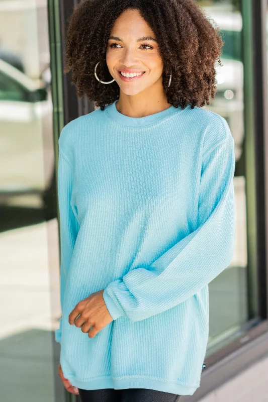 Affordable Luxury Women's Garments True To Form Aqua Blue Corded Sweatshirt