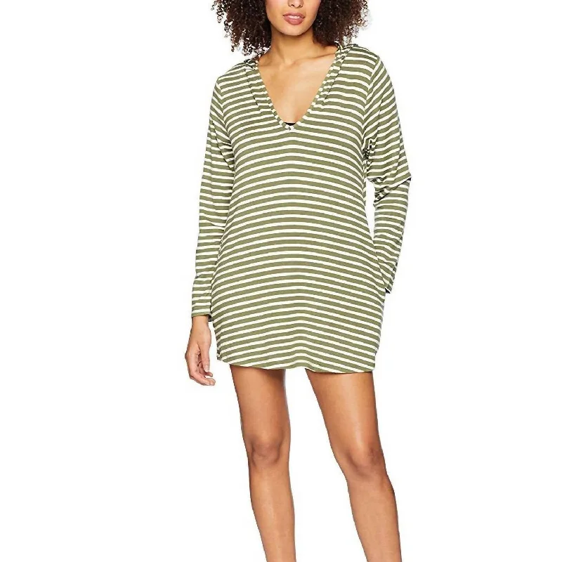 Designer Women's Fashion Online Stripe Covers Hoodie In Olive