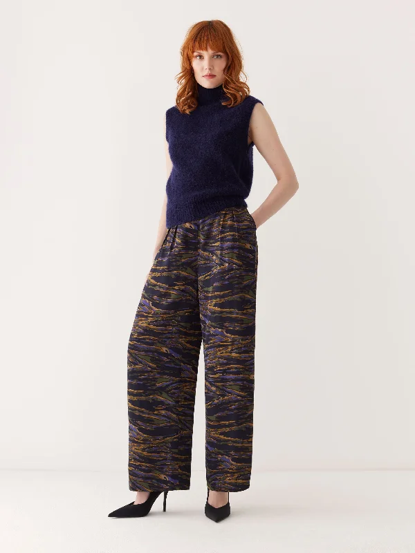 Women's Comfy Attire For Lounging The Emma Printed Satin Pant in Dark Blue