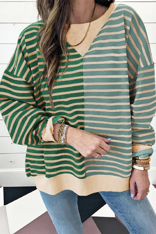 Women's Wardrobe Apparel Stripe Casual Stripe Colorblock Drop Shoulder Oversize Sweatshirt