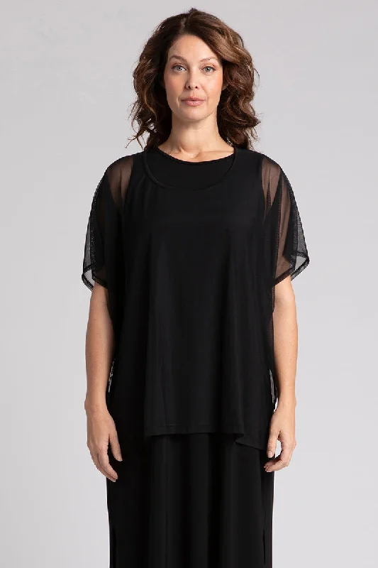 Affordable Women's Fashion Mesh Slit Back Tunic | Black