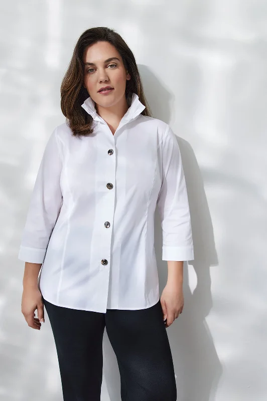 Trendy Online Boutiques Plus Size Ruffle Neck Button-Front Stretch Cotton Blouse