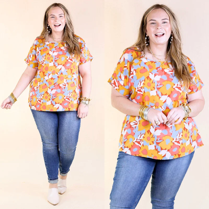 Affordable Online Boutique Ready To Romance Floral Short Sleeve Top in Coral Mix