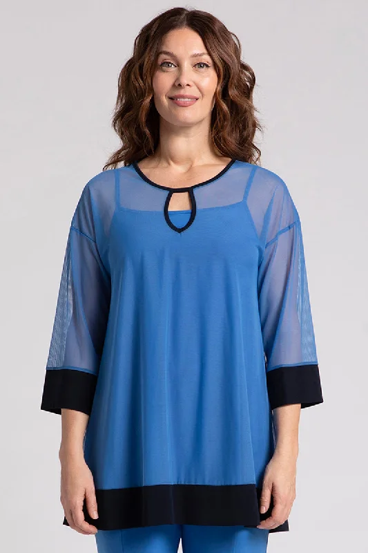 Designer Women's Fashion Online Mesh Keyhole Tunic | Marine