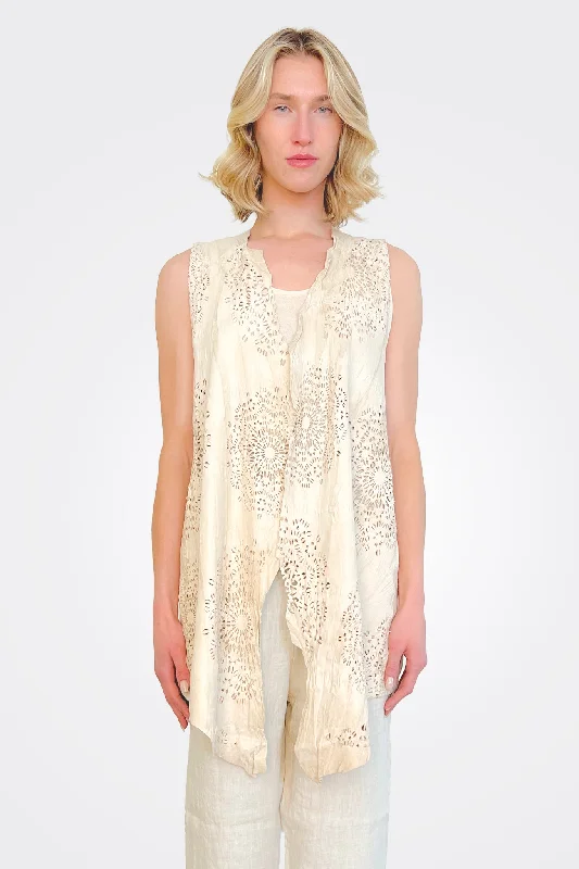 Clothes For Sale Lasercut Long Vest - Ivory