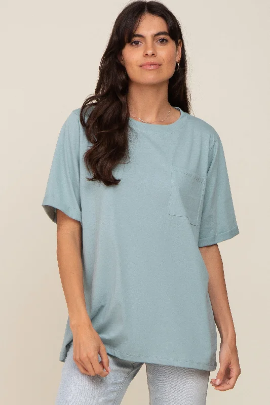 Stylish Women's Apparel Mint Green Oversized Pocket Front Short Sleeve Top