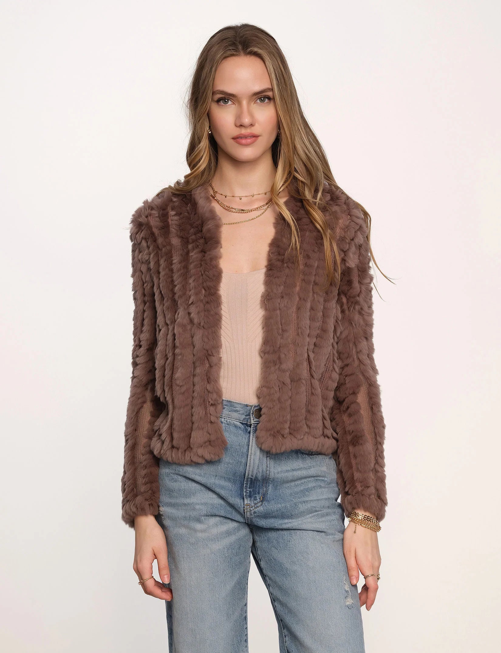 Evening Elegance Rosa Fur Jacket - Fawn