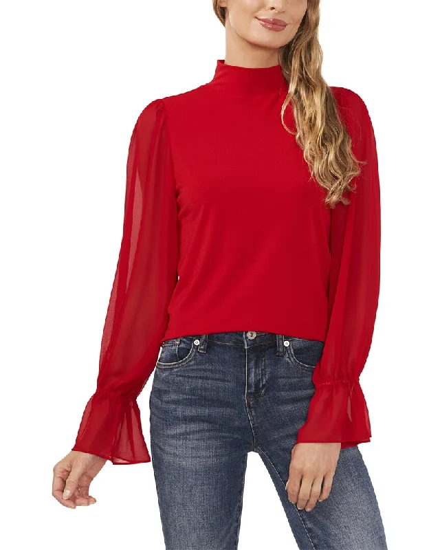 Casual Chic for Women CeCe Mixed Media Mock Neck Knit Top