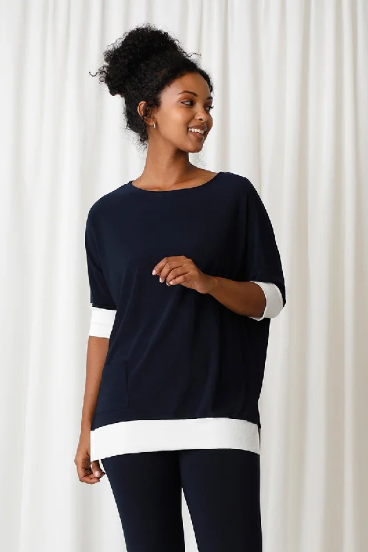 Women's Fashion Clothing Motion Pocket Boxy Tunic | Navy/Wht