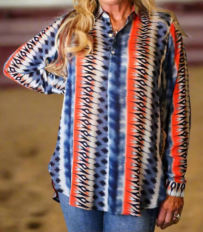 Women's Clothing Apparel Western Flair Half Button-Up Pullover Tunic In Multi