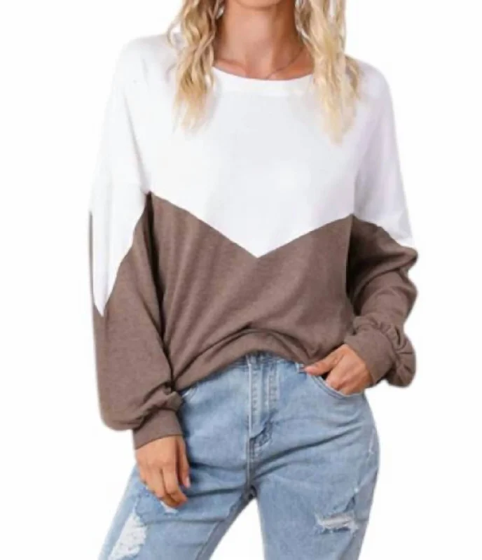 Colorful Clothing Colorblock Cutout Elastic Hem Pullover Sweatshirt In Khaki