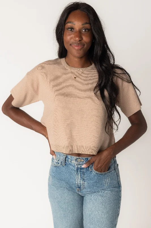 Winter Wardrobe Clearance Macy Relaxed crop Sweater - Taupe