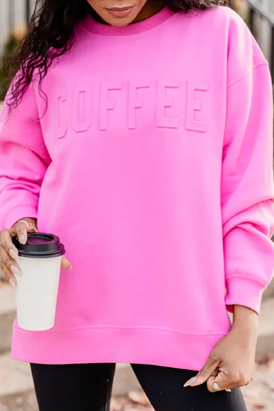 Street Style Fashion Bonbon COFFEE Letter Embossed Casual Sweatshirt