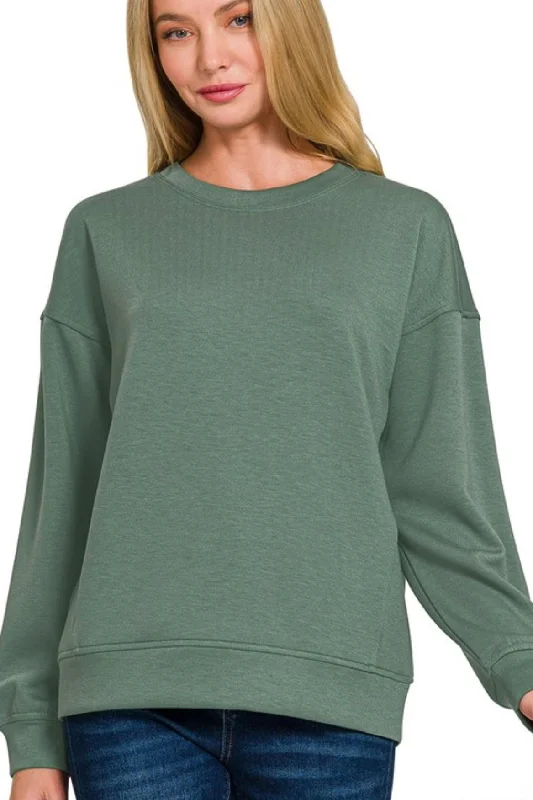 Minimalist Style Hunter Green Scuba Round Neck Sweatshirt